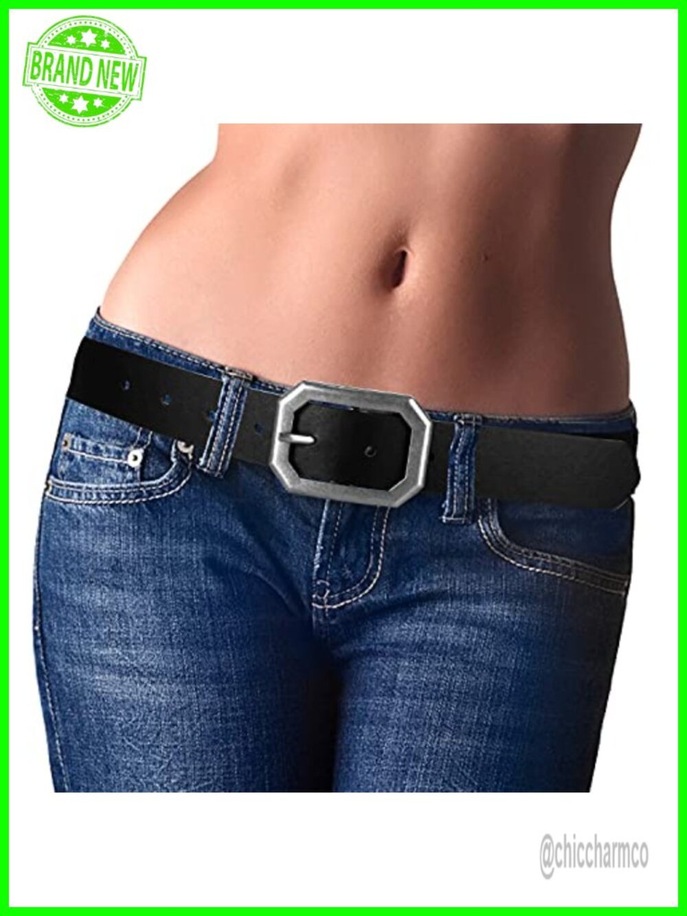 Reversible Leather Belt for Jeans Pants Dresses Vintage Silver Buckle